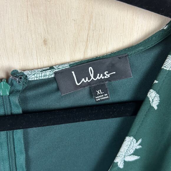 LuLu's Green White Floral Mini Dress XL Long Sleeve Bow Detail Fall - Picture 5 of 7